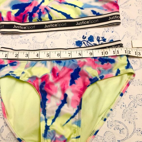 JUSTICE Girls Swimsuit Tankini Swim Tank Bikini Size L 12/14 Tie Dye Zip - Picture 10 of 16